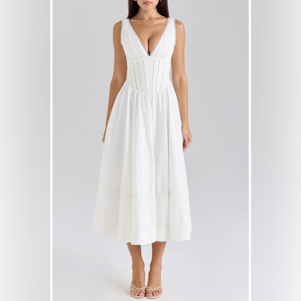 House of CB Samia white dress with lace trim size medium